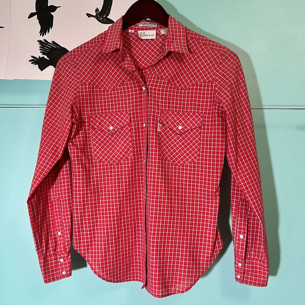 Vintage 1970's Levi Strauss & Co Western Plaid Shirt with Pearl Snaps